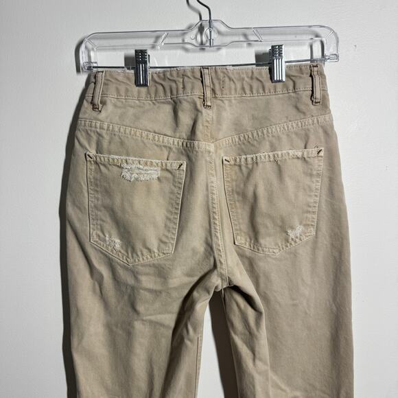 Free People We The Free Pants Women 25 Tan High Rise Distressed Straight Minimal - Picture 6 of 9